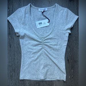 WeWoreWhat Ruched V-Neck Tee Heather Grey Size Small NWT